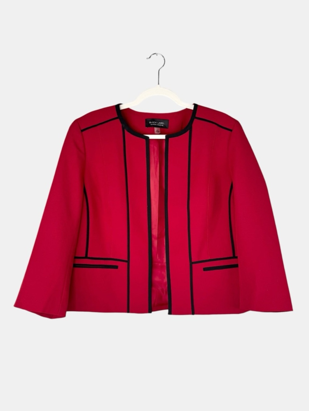 Evan-Picone Black Label Women’s Red Open Front Blazer 14 Boxy Power Suit Jacket